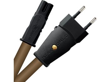 Maitinimo kabelis Wireworld Mini Electra 10 Power, juodi jungikliai, metalinės jungtys, ruda izoliacija, artimas vaizdas