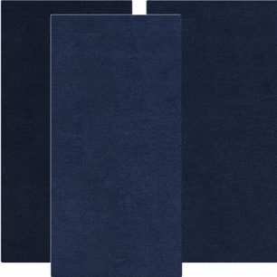 To rektangulære, marineblå paneler side om side på en mørkere marineblå baggrund