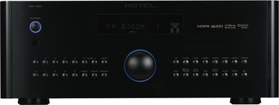 Rotel RSX-1550 sort home cinema-forstærker, sort frontpanel med display, knapper, drejeknapper og stik