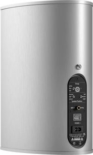 Premium 301 Wireless Gen2 trådløs høyttaler sølv, bakside, børstet metalloverflate, svart kontrollpanel med knapper og porter