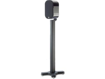 Monitor Audio Apex A10 sort højttaler, set forfra, vertikal sort rørformet struktur på rektangulær base