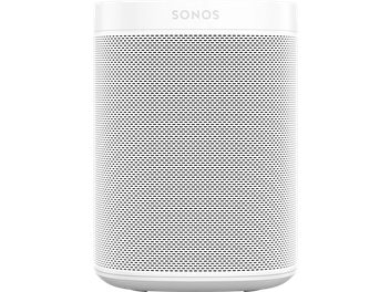 Sonos One trådløs højttaler i mat hvid, cylinderformet, perforeret gitter, touch-knapper på toppen