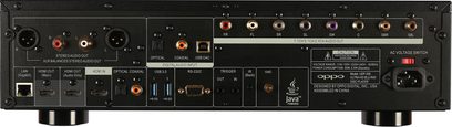 Bagpanel på en OPPO UDP-205 EU Blu-ray-afspiller med flere lyd- og videostik