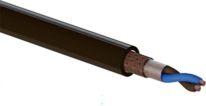 Real Cable PSKAP15 strømkabel 2,5 m, delvis tverrsnitt, sort glatt plast ytterkappe, brun innvendig flette, sølvfarget metallskjerming, to tvinnede ledere i blått og brunt