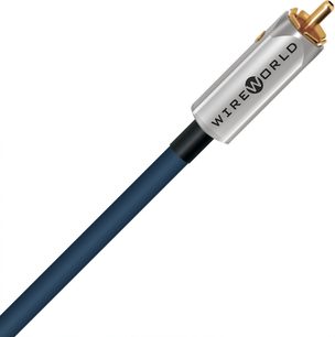 Kabel til subwoofer Wireworld Luna 10 Mono 4m, blå kappe, sølvfarvet cylindrisk RCA-stik med guldbelagt spids