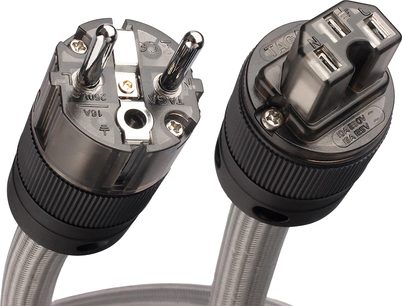 Strømrenser Taga Harmony PC-5000 sort med STPC-TS kabel 1,5m, cylindriske metalstik og flettet kabelkappe