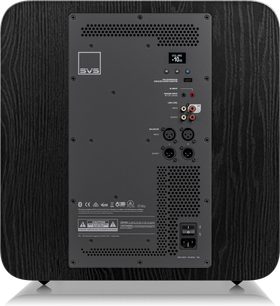 Caisson de grave SVS SB-5000 R|Evolution sort træsort bagside med porte, kontrolknapper, udluftninger og sort træfinish