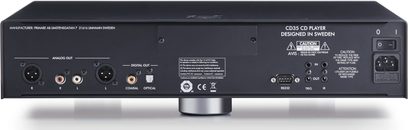 Primare CD35 Silber CD-Player, Frontansicht, schwarze Frontblende mit Tasten und Anschlüssen, LED-Display, weißes Logo und Beschriftungen