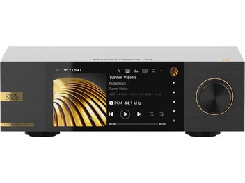 Nettverkslydavspiller EverSolo DMP-A6 Master Edition Gen 2 svart med sentralt skjerm som viser musikkinformasjon og roterende knapp til høyre