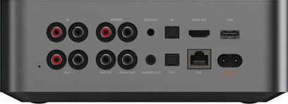 Netzwerk-Audioplayer WiiM Ultra, Rückansicht, RCA-Anschlüsse, HDMI ARC, USB, LAN, koaxial, Phono, Sub Out, Trigger Out
