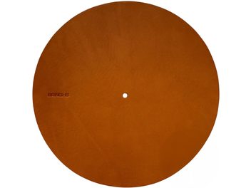 Přikrývka na talíř pro gramofon Bringhs Whisky, kruhový plochý disk z pohledu shora, hladký povrch, centrální otvor, viditelné logo