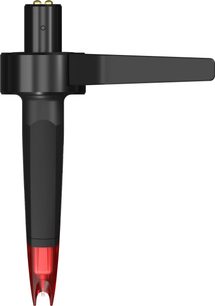 DJ-pladespillercelle fra Ortofon Concorde Music Red, sort kabinet, rød translucent nål, set forfra, lige vinkel