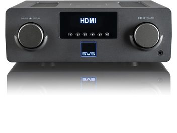 SVS Prime Wireless Pro SoundBase stereohøyttaler, sort, frontvisning, OLED-skjerm, berøringsknapper, hjul