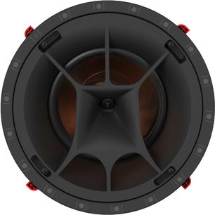 Klipsch PRO-180-RPC LCR Decken-Einbaulautsprecher schwarz, Frontansicht mit kupferfarbenem Konus und zentralem Horn
