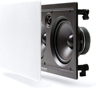 Altavoz empotrable de pared Elipson IW 14C gris oscuro vista frontal, altavoz y tweeter visibles