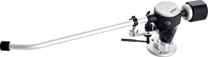 Arm til pladespiller AS-309R 12INCH REFERENCE TONEARM, sidevisning, sølvfarvet rør, cirkulær base, sort kontravægt
