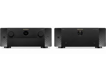 Черен AV 10 предусилвател и AMP 10 усилвател на мощност Marantz, изглед отпред
