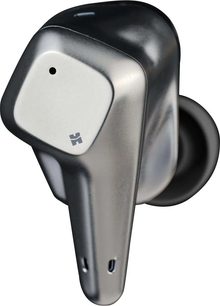 Hifiman Svanar Wireless juhtmevaba halli metallik- ja beeži värvi kõrvasisene kõrvaklapp, vaade kolmest veerandist, satiinviimistlusega metalliseeritud plastkorpus, kitsenev vars mikrofonide avadega ja mustast silikoonist otsik