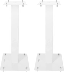 Enova HIFI MAJESTY 50 WH, to hvide højttalerstativer, set forfra, firkantede baser, lodrette stolper, metalspidser