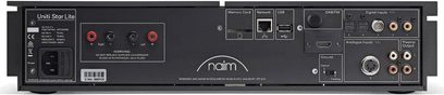 Naim Audio Uniti Star Lite sort, set bagfra med højttalerterminaler og digitale og analoge audiotilslutninger