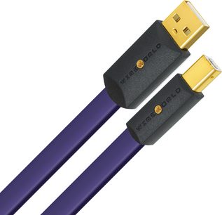 Kabel USB Wireworld Ultraviolet 8 USB 2.0 A do B 2m, pozłacane złącza, fioletowa osłona, widok perspektywiczny