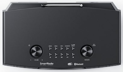Kenwood CR-ST700SCD sort bordradio med FM eller digitalt internet, set ovenfra, 2 drejeknapper, 10 trykknapper, sammenfoldet antenne