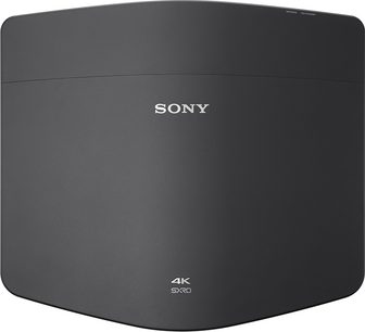 Sony VPL-VW760ES sort videoprojektor, set forfra, rektangulært mat sort kabinet, hvidt "SONY"-logo i midten, teksten "4K SXRD" forneden