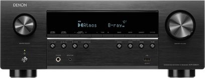 Denon AVR-S980H hjemmebiografforstærker i sort, set forfra med central skærm og to store drejeknapper