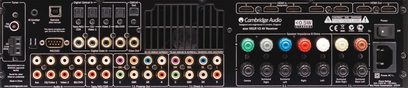 Cambridge Audio Azur 551R V2 sort hjemmebiografsforstærker, bagside, audio/video-tilslutninger, HDMI-porte, RCA-stik