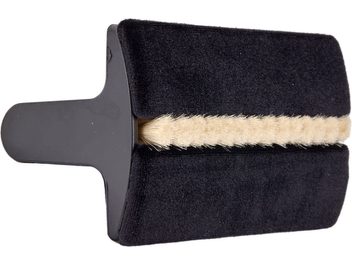 Thorens vinyl brush with black fabric, beige bristle strip in the center, and black handle