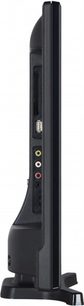 Panasonic TX-24E200E TV, set fra venstre side, fladskærm, rektangulær base, mat sort finish