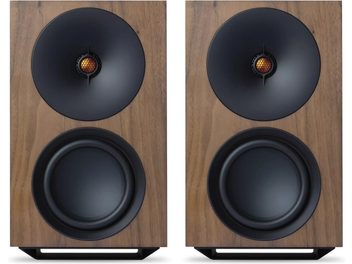Ενεργά ηχεία Cambridge Audio L/R X καρυδιά, συμπαγές ζεύγος με ξύλινο φινίρισμα και στρογγυλά μαύρα μεγάφωνα