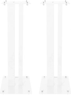 Přední pohled na podstavec Enova HIFI MAJESTY 80 WH, 2 bílé obdélníkové držáky, čtvercová základna a deska, viditelné upevnění