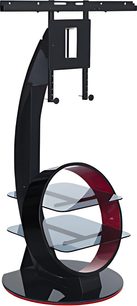 Ateca AT322AA sort audio-/videomøbel med glashylde, drejelig TV-holder og hjul, set fra tre kvart forside