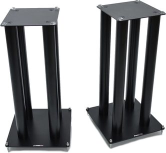 To sorte Atacama Audio SLX600 højtalere i metal, rektangulære med lodret form og en bredere firkantet base