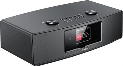 Kenwood CR-ST700SCD sort bord FM eller digital internetbordradio, perspektivvisning, farveskærm, 2 drejeknapper, frontgitter til højttaler