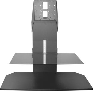 Sort Erard Pratik Evolution 2585 audio-/videomøbel set forfra, 2 glashylder, TV-stander med perforeringer