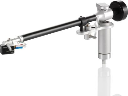 Hi-fi pladespiller ClearAudio Pack Concept Kardan, tonearm i sølv og sort metal, set fra siden