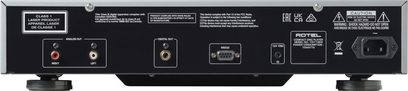 Rotel CD11 MKII high-fidelity CD-afspiller, bagside, analoge og digitale stik, strømstik, synlige fødder