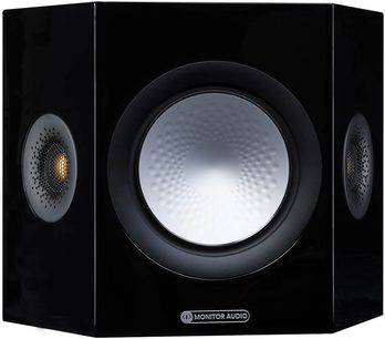 Акустична система Monitor Audio Silver FX 7G black gloss, вигляд спереду, корпус із чорного глянцевого лаку, центральний динамік сріблястого кольору