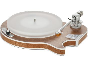 Platine vinyle Clearaudio Celebrity Al Di Meola Edition bois façon guitare, plateau acrylique givré, bras de lecture argenté