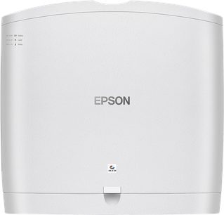 Epson EB-QB1000 wit, vooraanzicht, glad oppervlak, centraal logo, indicatoren links, knop onderaan, uniforme afwerking