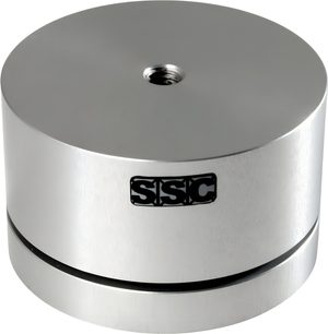 SSC Liftpoint 3.5 counterpoint in solid silver aluminum, cylindrical shape with central threaded hole and black logo