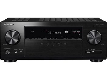 AV receiver Pioneer VSX-934 černý, přední panel s LCD displejem, tlačítky a ovládacími kolečky, USB a HDMI porty