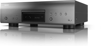 Denon DCD-A110 sort CD-afspiller, frontvisning, digitalt display, kontrolknapper, børstet metalfacade