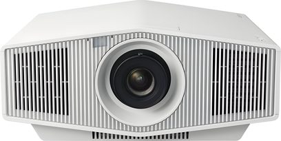 Sony VPL-XW5000ES witte videoprojecteur, vooraanzicht, rechthoekige behuizing met rooster en centrale ronde lens, op witte achtergrond