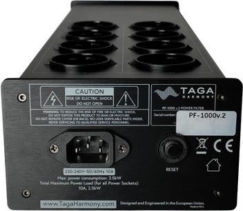 Taga Harmony PF-1000 v.2 netfilter, sort, metalhus, bagsidevisning med IEC C14-indgang og reset-knap