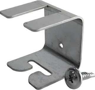 Akustisches Zubehör Artnovion FixArt Tube Lock aus grauem Metall, Seitenansicht in Perspektive, mit integriertem Befestigungssystem