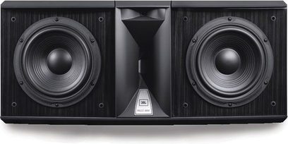 JBL Array 880 sort centerkanal, set forfra, med to runde højttalere og en central diskant