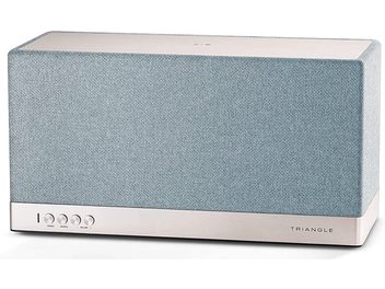 Bezdrátový chytrý reproduktor Triangle AIO 3 v arkticky modré barvě, pohled zepředu, obdélníkový tvar, přední strana potažená světle modrou tkaninou